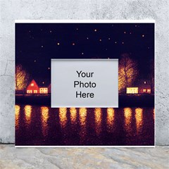 Night Houses River Bokeh Leaves White Wall Photo Frame 5  X 7  by Ravend