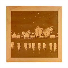 Night Houses River Bokeh Leaves Wood Photo Frame Cube by Ravend