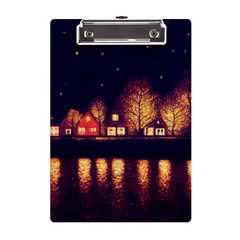 Night Houses River Bokeh Leaves A5 Acrylic Clipboard by Ravend