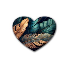 Ai Generated Leaves Foliage Plants Rubber Heart Coaster (4 pack)