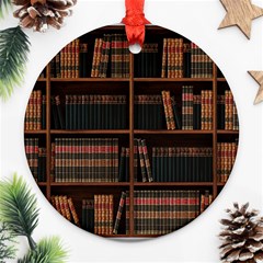 Books Bookshelf Bookcase Library Ornament (round) by Ravend