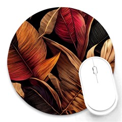 Ai Generated Leaves Tropical Palm Round Mousepad by Ravend