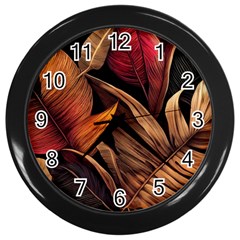 Ai Generated Leaves Tropical Palm Wall Clock (black) by Ravend