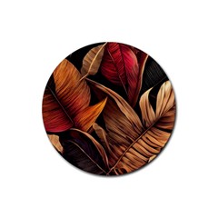 Ai Generated Leaves Tropical Palm Rubber Coaster (round) by Ravend