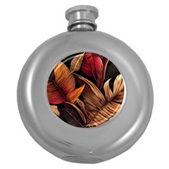 Ai Generated Leaves Tropical Palm Round Hip Flask (5 Oz) by Ravend