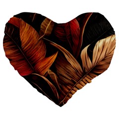 Ai Generated Leaves Tropical Palm Large 19  Premium Flano Heart Shape Cushions by Ravend