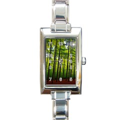 Green Forest Jungle Trees Nature Sunny Rectangle Italian Charm Watch by Ravend