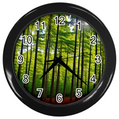 Green Forest Jungle Trees Nature Sunny Wall Clock (black) by Ravend