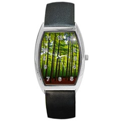 Green Forest Jungle Trees Nature Sunny Barrel Style Metal Watch by Ravend