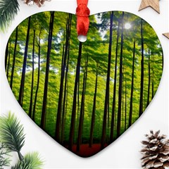 Green Forest Jungle Trees Nature Sunny Heart Ornament (two Sides) by Ravend