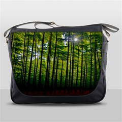 Green Forest Jungle Trees Nature Sunny Messenger Bag by Ravend