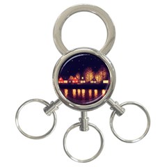 Night Houses River Bokeh Leaves Landscape Nature 3-ring Key Chain by Ravend