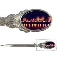 Night Houses River Bokeh Leaves Landscape Nature Letter Opener by Ravend