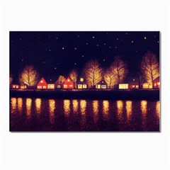 Night Houses River Bokeh Leaves Landscape Nature Postcards 5  X 7  (pkg Of 10) by Ravend