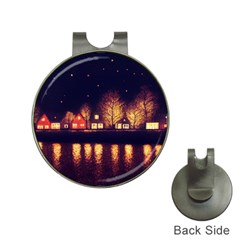 Night Houses River Bokeh Leaves Landscape Nature Hat Clips With Golf Markers by Ravend