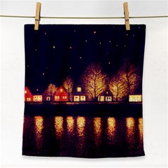 Night Houses River Bokeh Leaves Landscape Nature Face Towel by Ravend