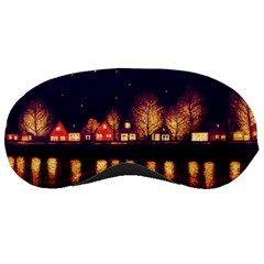 Night Houses River Bokeh Leaves Landscape Nature Sleeping Mask by Ravend