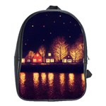 Night Houses River Bokeh Leaves Landscape Nature School Bag (Large) Front