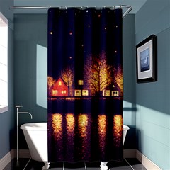 Night Houses River Bokeh Leaves Landscape Nature Shower Curtain 36  X 72  (stall)  by Ravend