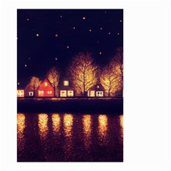 Night Houses River Bokeh Leaves Landscape Nature Small Garden Flag (two Sides) by Ravend