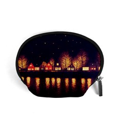 Night Houses River Bokeh Leaves Landscape Nature Accessory Pouch (small) by Ravend