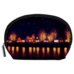 Night Houses River Bokeh Leaves Landscape Nature Accessory Pouch (large) by Ravend