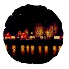 Night Houses River Bokeh Leaves Landscape Nature Large 18  Premium Flano Round Cushions by Ravend