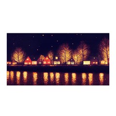 Night Houses River Bokeh Leaves Landscape Nature Satin Wrap 35  X 70  by Ravend