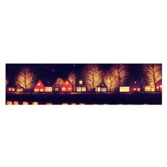 Night Houses River Bokeh Leaves Landscape Nature Oblong Satin Scarf (16  X 60 ) by Ravend