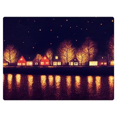 Night Houses River Bokeh Leaves Landscape Nature One Side Premium Plush Fleece Blanket (extra Small)