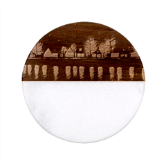 Night Houses River Bokeh Leaves Landscape Nature Classic Marble Wood Coaster (round)  by Ravend