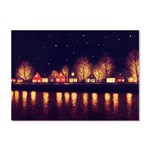 Night Houses River Bokeh Leaves Landscape Nature Crystal Sticker (A4) Front