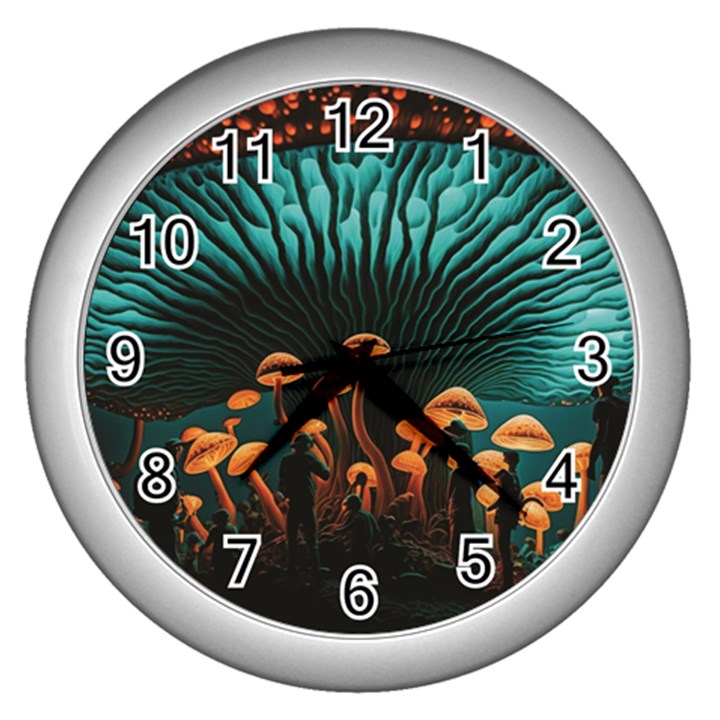 Mushroom Giant Explore 3d Wall Clock (Silver)