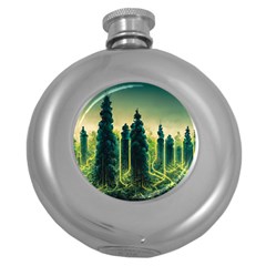 Ai Generated Soil Forest Crisis Nature Round Hip Flask (5 Oz) by Ravend