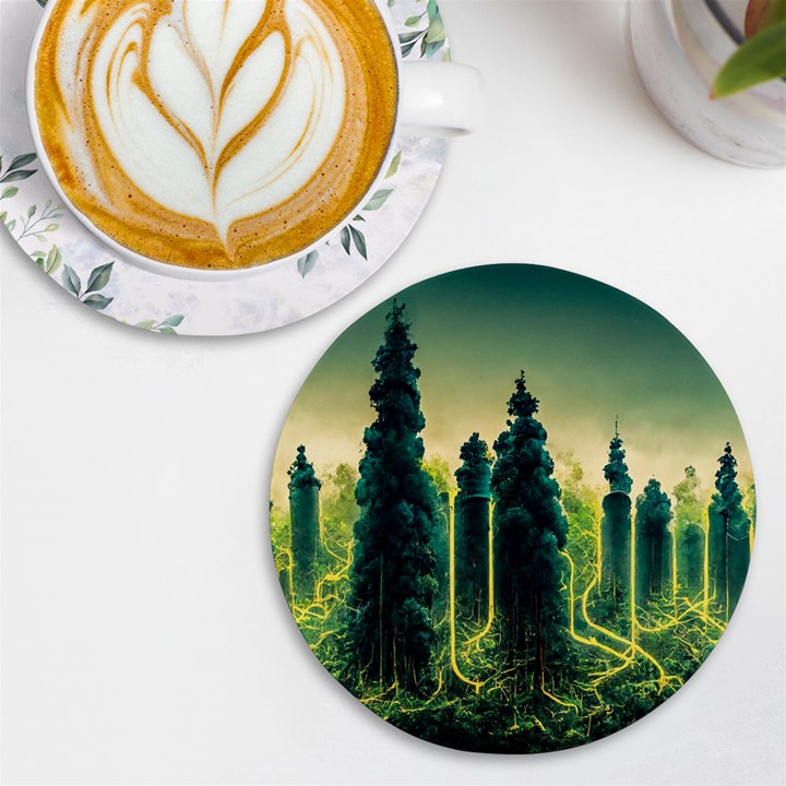 Ai Generated Soil Forest Crisis Nature UV Print Round Tile Coaster