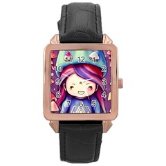 Liberty Cap Sacred Mushroom Charm Rose Gold Leather Watch  by GardenOfOphir