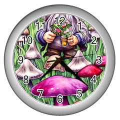 Sacred Mushroom Wizard Glamour Wall Clock (silver) by GardenOfOphir