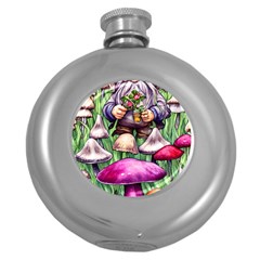 Sacred Mushroom Wizard Glamour Round Hip Flask (5 Oz) by GardenOfOphir