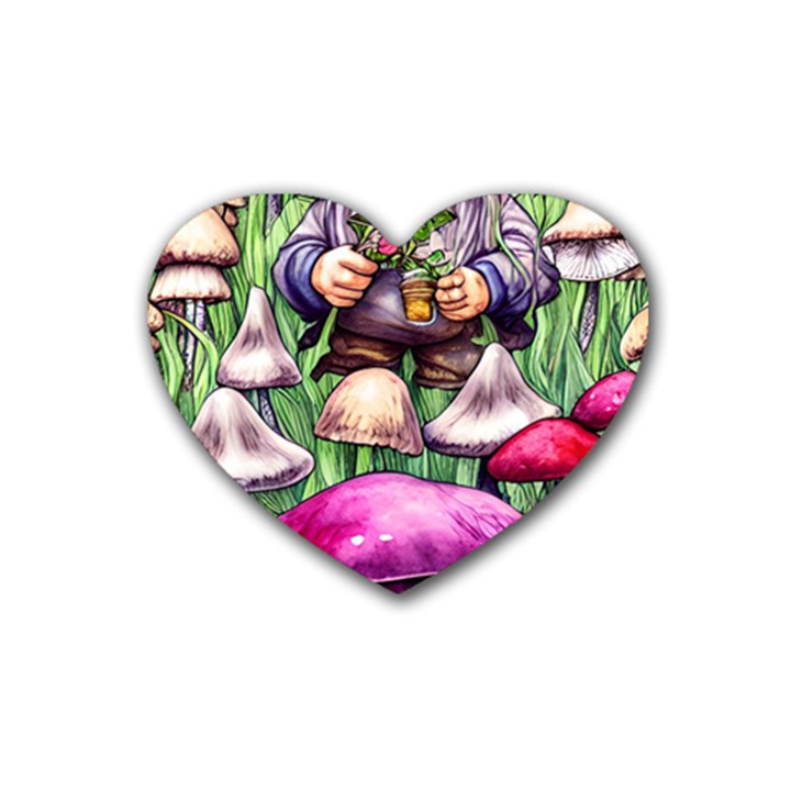 Sacred Mushroom Wizard Glamour Rubber Coaster (Heart)