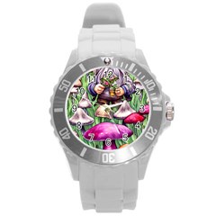 Sacred Mushroom Wizard Glamour Round Plastic Sport Watch (l) by GardenOfOphir