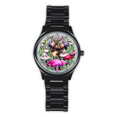 Sacred Mushroom Wizard Glamour Stainless Steel Round Watch by GardenOfOphir