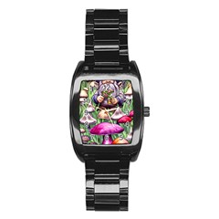 Sacred Mushroom Wizard Glamour Stainless Steel Barrel Watch by GardenOfOphir