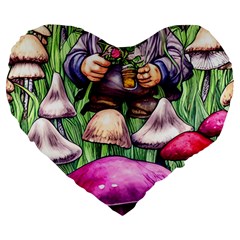 Sacred Mushroom Wizard Glamour Large 19  Premium Flano Heart Shape Cushions by GardenOfOphir