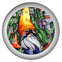 Magic Mushroom Charm Toadstool Glamour Wall Clock (silver) by GardenOfOphir