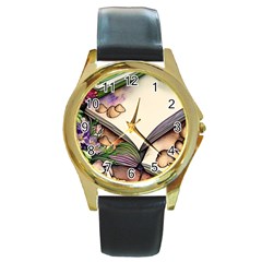 Enchantress Mushroom Charm Gill Wizard Round Gold Metal Watch by GardenOfOphir