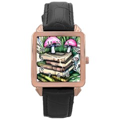 Liberty Cap Magic Mushroom Charm Rose Gold Leather Watch  by GardenOfOphir