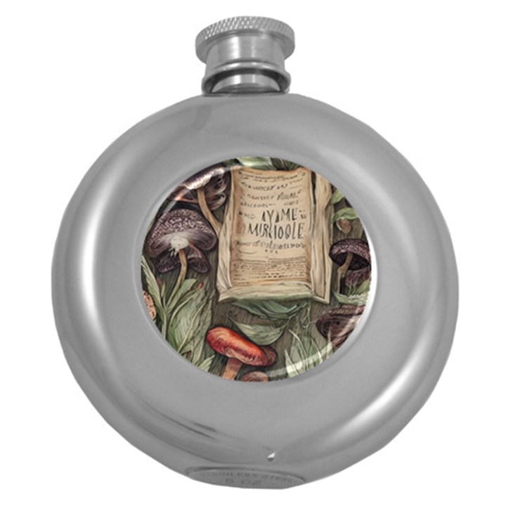 Magic Mushroom Conjure Charm Round Hip Flask (5 oz)