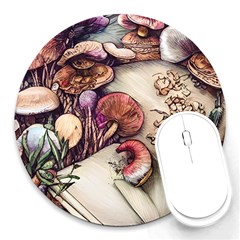 Toadstools And Charms For Necromancy And Conjuration Round Mousepad by GardenOfOphir