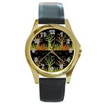 Background Decor Backdrop Design Art Decorative Round Gold Metal Watch Front