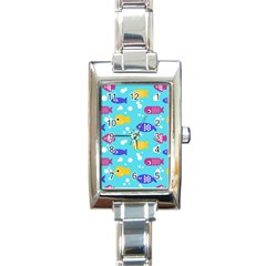 Fish Graphic Seamless Pattern Seamless Pattern Rectangle Italian Charm Watch